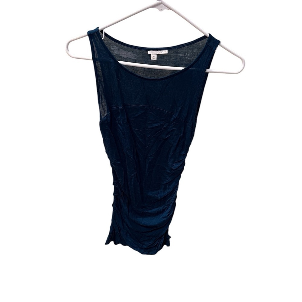 Halogen woman's dark turquoise long tank top with ruching throughout the top